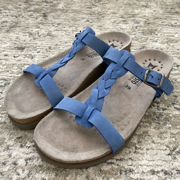New! MEPHISTO Braided Nubuck Slide Sandals Blue Adjustable Strap Size 39 - Picture 1 of 9